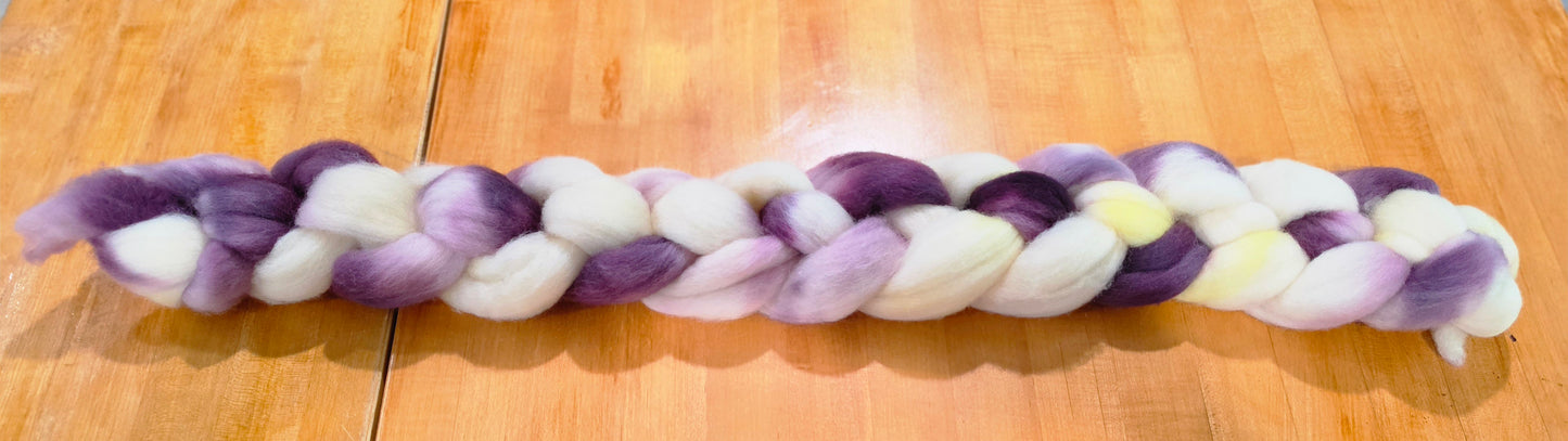 Blueberry Lemon Zest Corriedale Wool Fiber Braid Roving for Spinning or Felting