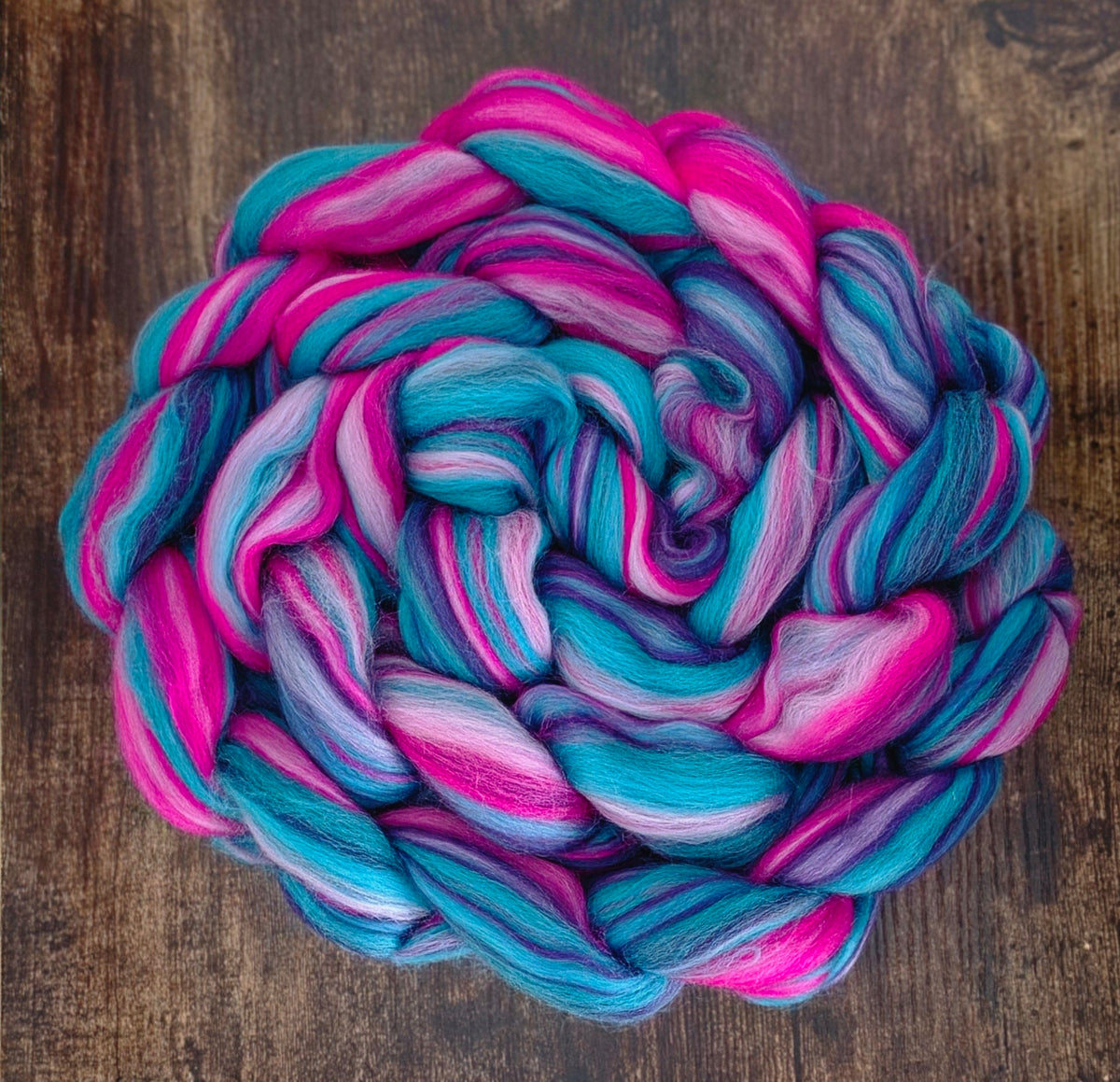 Bubblegum Surprise Merino Wool 6 oz Wool Fiber Braid
