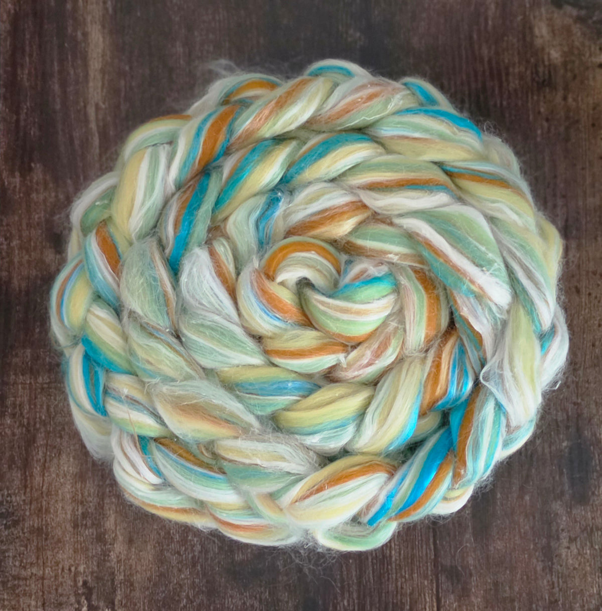 Pina Colada Merino Pineapple Mulberry Silk 6 Oz Braid Fiber for Spinning