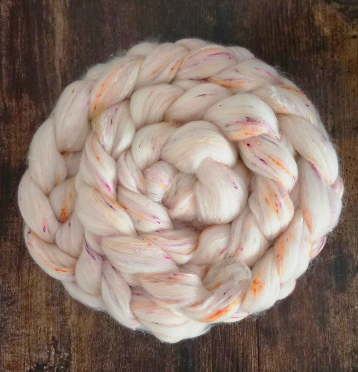 Rhubarb Crumble Polwarth Wool Viscose Nepp Blend 6 Oz Braid Fiber for Spinning or Felting