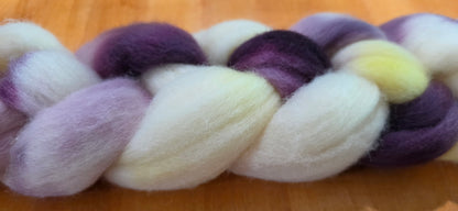 Blueberry Lemon Zest Corriedale Wool Fiber Braid Roving for Spinning or Felting