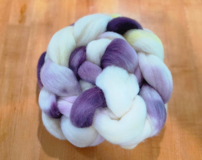 Blueberry Lemon Zest Corriedale Wool Fiber Braid Roving for Spinning or Felting