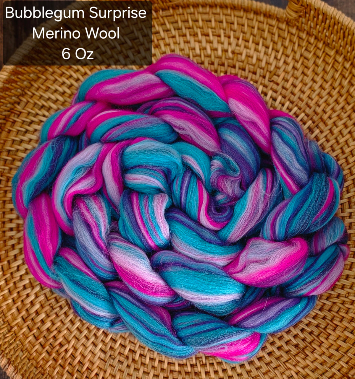 Bubblegum Surprise Merino Wool 6 oz Wool Fiber Braid