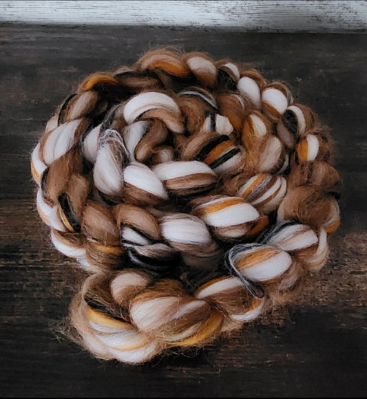 Beautiful Calico Colored Merino Corriedale Bamboo and Alpaca Wool Roving Fiber