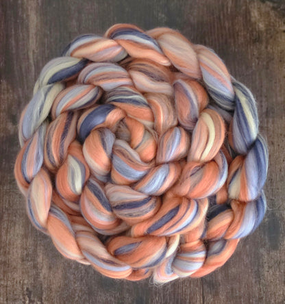 California Sunset Merino Wool and Superwash Merino Wool 6 Ounce Wool Fiber Braid
