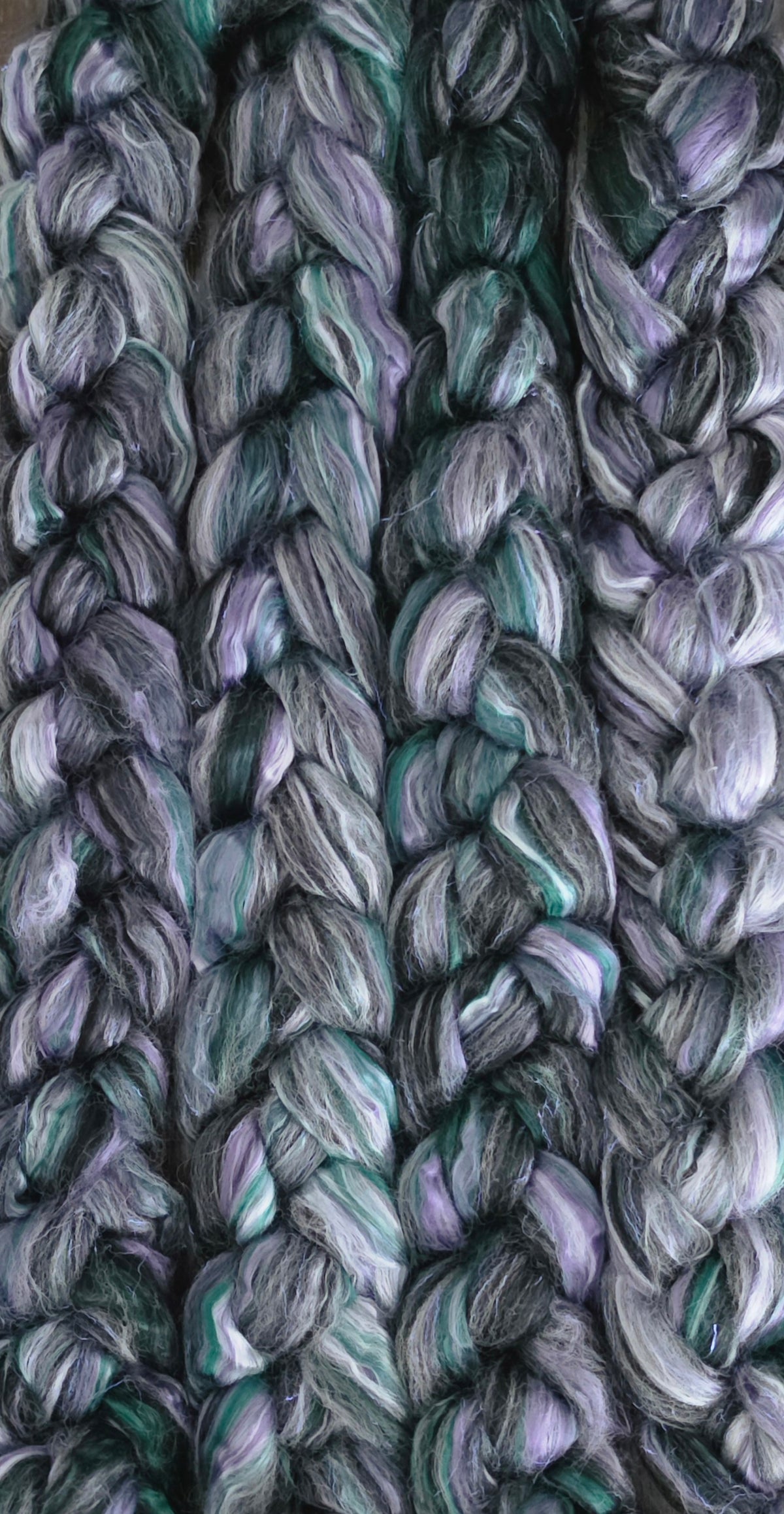Enchanted Forest Bamboo Corriedale Wool and Stellina 6 Oz Wool Fiber Braid for Spinning