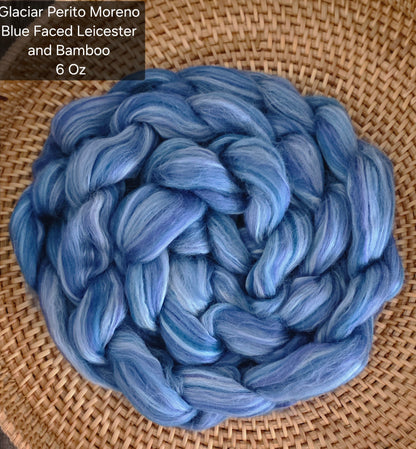 Glaciar Perito Moreno BFL Bamboo 6 Ounce Wool Fiber Braid Blue Faced Leicester for Spinning or Felting