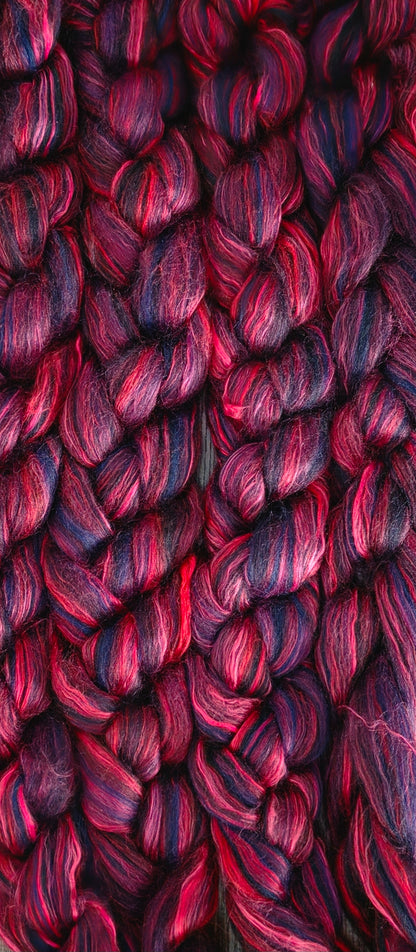 Jellyfish Sprite BFL and Mulberry Silk 6 Oz Wool Fiber Braid Blue Faced Leicester for Spinning or Felting