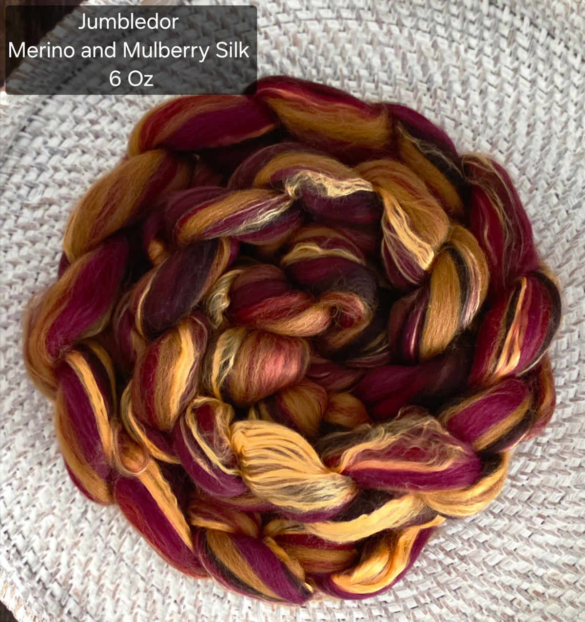 Jumbledor Merino Wool and Mulberry Silk 6 Ounce Wool Fiber Braid for Spinning or Felting