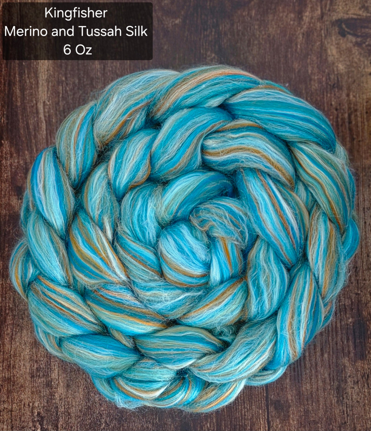 Kingfisher Merino Wool and Tussah Silk 6 Ounce Wool Fiber Braid for Spinning or Felting
