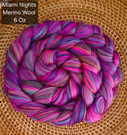 Miami Nights Merino Wool 6 Ounce Braid for Spinning or Felting