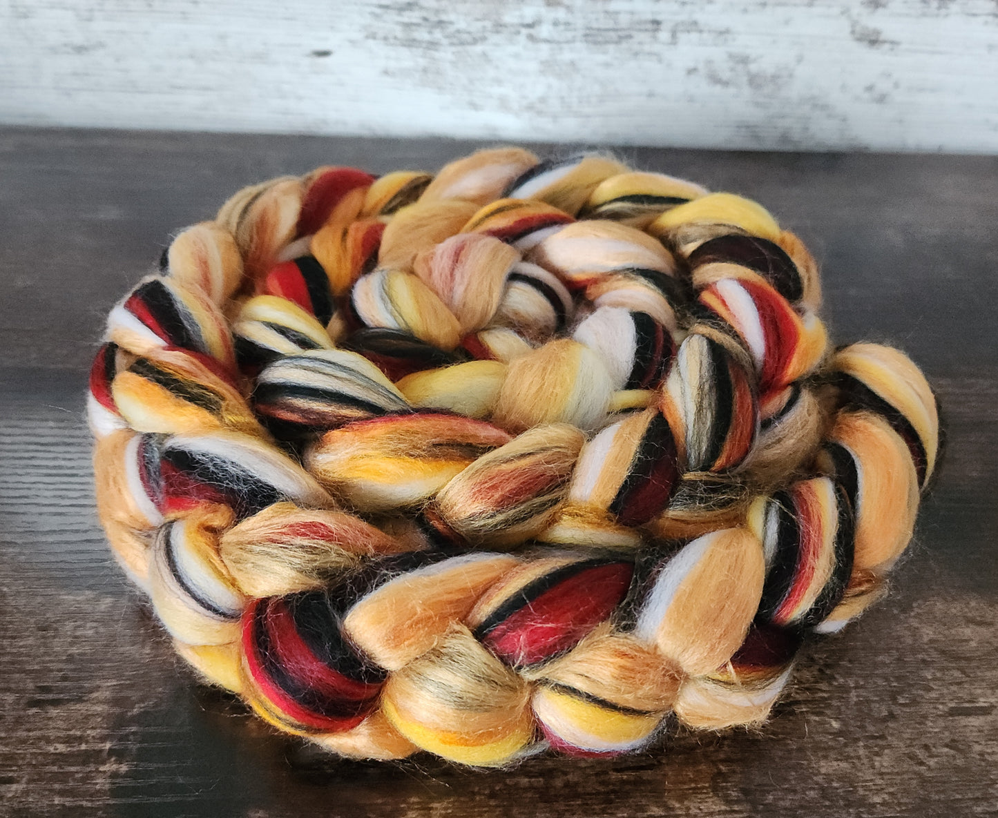Red Admiral Merino Wool Fiber Braid with Streaks of Eri Silk and Bamboo