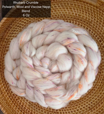 Rhubarb Crumble Polwarth Wool Viscose Nepp Blend 6 Oz Braid Fiber for Spinning or Felting