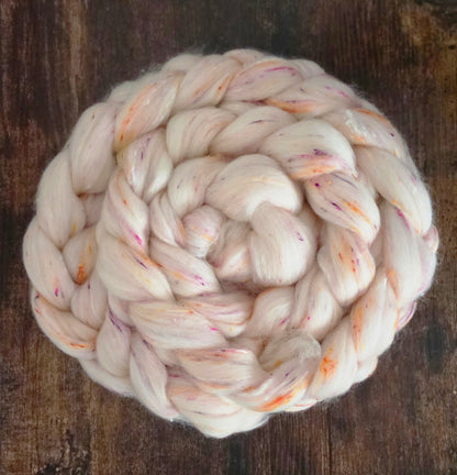 Rhubarb Crumble Polwarth Wool Viscose Nepp Blend 6 Oz Braid Fiber for Spinning or Felting