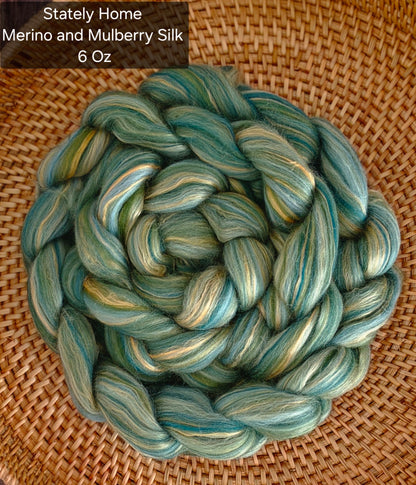 Stately Home Merino Wool and Mulberry Silk 6 Oz Braid Fiber for Spinning or Felting