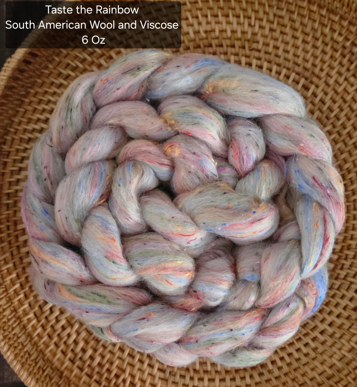 Taste the Rainbow South American Wool and Viscose 6 Oz Braid Fiber for Spinning or Felting