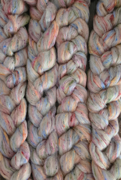 Taste the Rainbow South American Wool and Viscose 6 Oz Braid Fiber for Spinning or Felting
