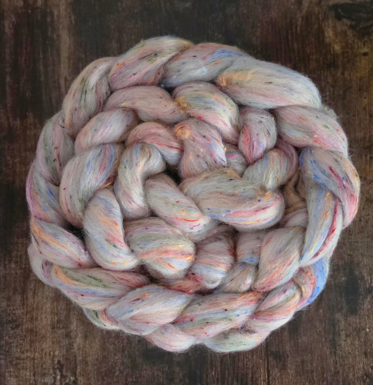 Taste the Rainbow South American Wool and Viscose 6 Oz Braid Fiber for Spinning or Felting