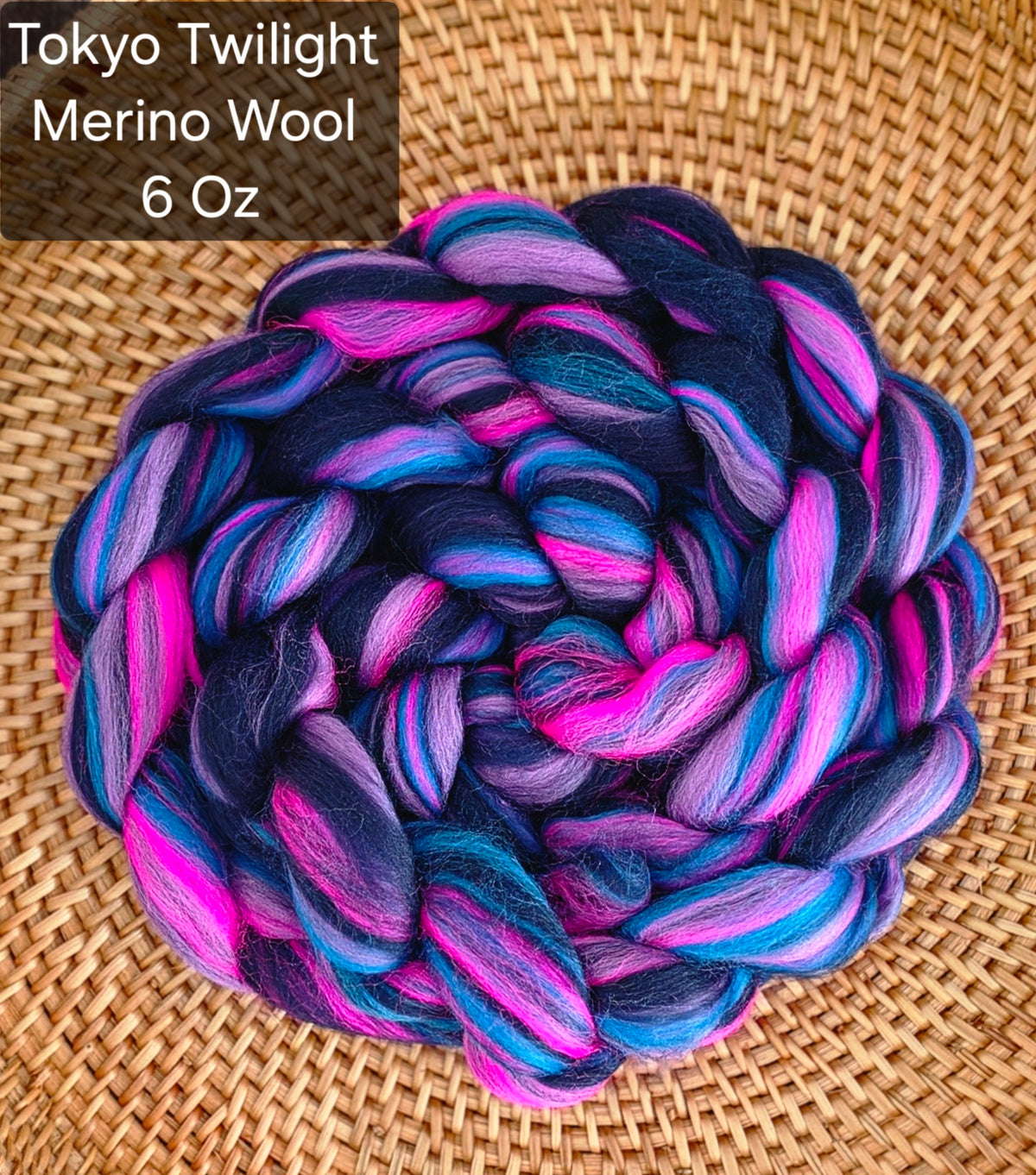Tokyo Twilight Merino Wool 6 Oz Braid Fiber for Spinning or Felting