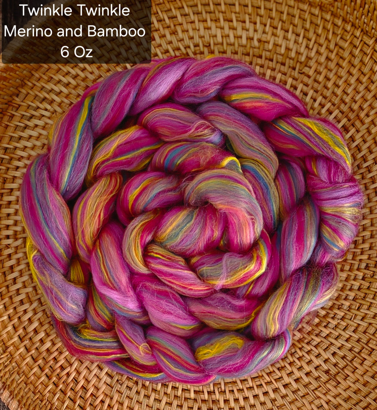 Twinkle Twinkle Merino Wool and Bamboo 6 Ounce Wool Fiber Braid for Spinning or Felting